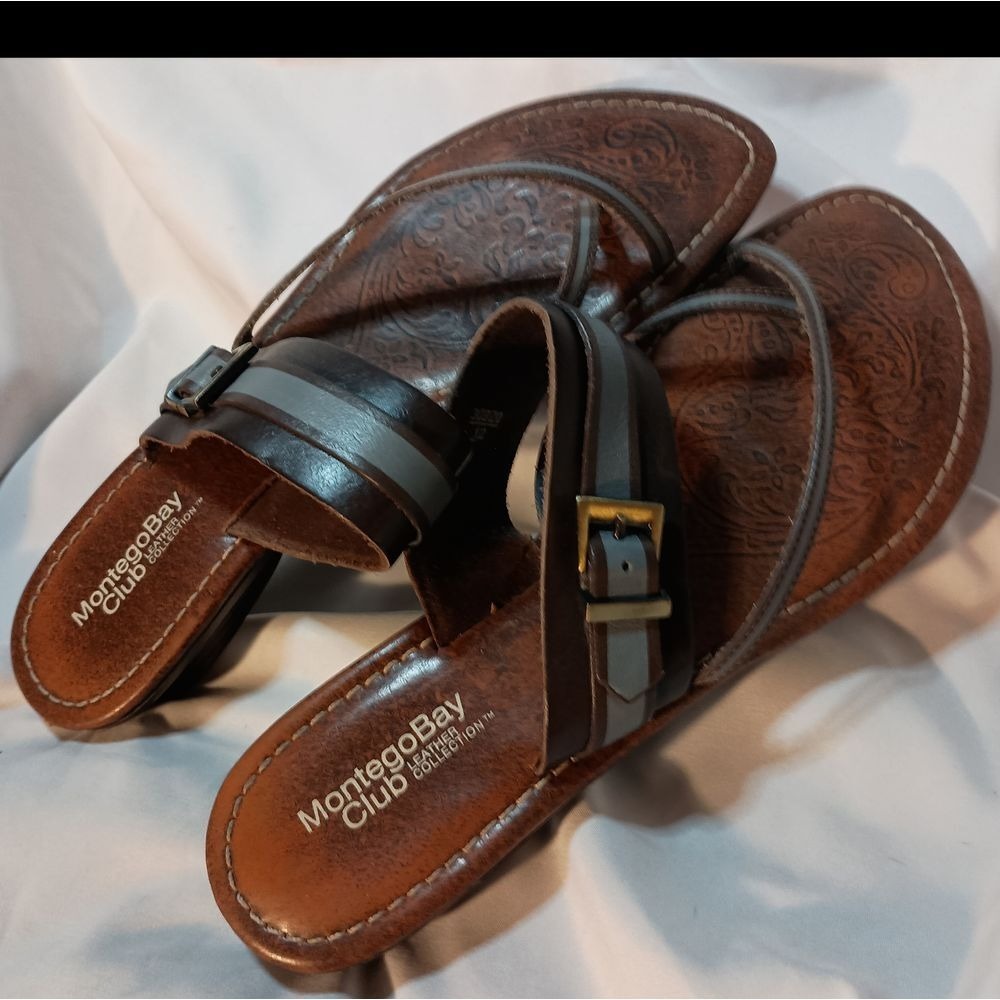 Montego Bay Club Leather Collection Brown Blue Leather Strappy Sandals SKUW086 - Picture 7 of 9
